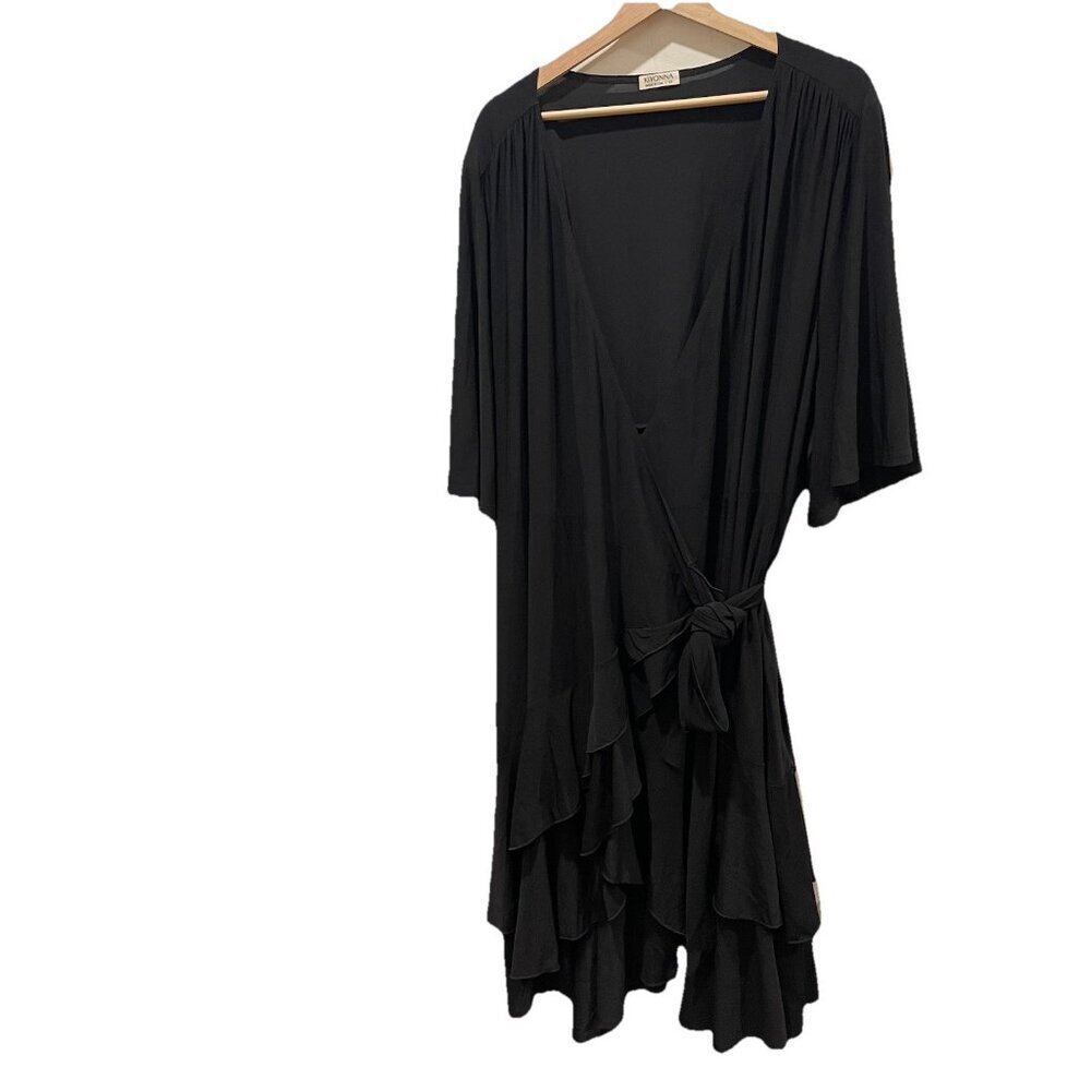 Kiyonna Knit‎ Wrap Dress 5X Ruffle Soldi Black NWT